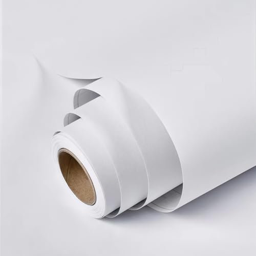 Amaowdc Self Adhesive Wallpaper White Peel and Stick Wallpaper 44.5cmX300cm Vinyl Wrap for Furniture Sticky Back Plastic Matte Waterproof Removable Paper for Living Room Bedroom Wall