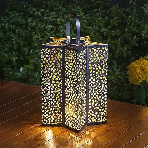 Garden Mile Bright White LED Star Solar Lantern for Outside 24cm Large Metal Hanging Garden Lights Outdoor Decorative Star Lantern for Patio Balcony Tabletop Garden Décor