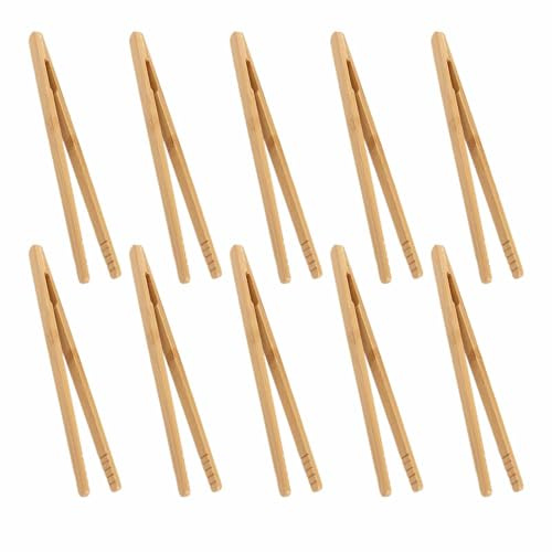 FYHJNC Bamboo Toast Tongs, 18cm Kitchen Tweezer, 10 Pack | 7-Inch Anti-Slip Grip, Heat-Resistant Bamboo, Lightweight, for Toast, Bagels, Grilling & Serving, Easy Hand Wash