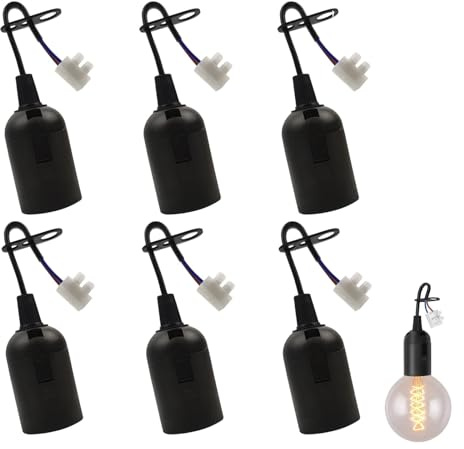 6 Stück Lampenfassung Baufassung E27 Schwarz Mit Schnellverbinder Baustellenfassung 60W 250V,E27 Lampenfassung Lampenfassung mit Kabel Lampenhalter mit Kabel Schwarze Renovierfassung