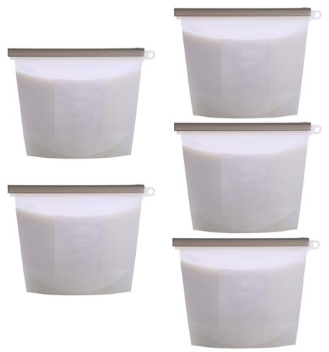 5 Stück Wiederverwendbare Muttermilchbeutel, 500ml Auslaufsichere Muttermilch Aufbewahrung, Gefrierschrank Lebensmittelqualität Silikon-Milchbeutel für das Stillen, Selbststehend