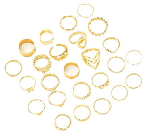 Mrltau 25 Pcs Stackable Knuckle Trendy Gold Ring Set