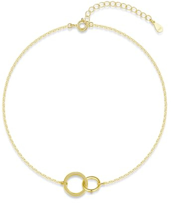 Glintara Sillber vristlänk för kvinnor, 925 sterlingsilver fotlänk, dubbelring sommar strand fotkedja, fotledsarmband fotspänne med gren + blad, justerbar vattentät ankelkedja, Sterlingsilver