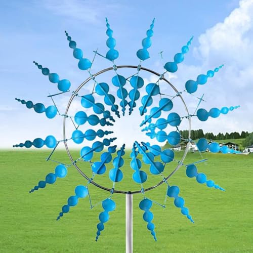 Lot de 2 moulins à vent magiques 3D en acier inoxydable - Moulin à vent en métal - Moulin à vent unique et magique - Pour l'extérieur, décoration de jardin pour terrasse