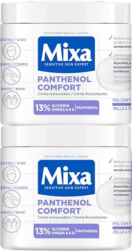 Mixa Pack Risparmio Crema Corpo Pantenolo Comfort per pelli atopiche con 13% [Glicerina + Pantenolo]. Calma il prurito. Adatto per pelli sensibili e bambini. 400 ml x2.