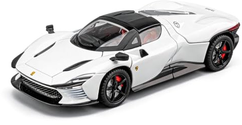 imtfzct Ferrari SP3 1:24 Modellauto, Metall Spielzeugauto mit Sound & Lichteffekten, Sammlermodell mit Öffnenden Türen, Geschenk für Kinder & Erwachsene weiß