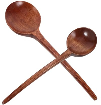 Hemobllo Set 2 Cucchiai di Legno Manico per Servire Ramen e Zuppe, Strumento Cucina Versatile in Stile Giapponese, Grande Capacità per Mescolare e Cuocere
