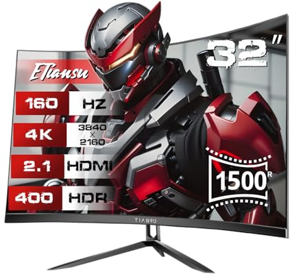 ETiansu 32Inch 4K Curved Monitor,160Hz UHD(3840 x 2160) Curved Gaming Monitor,1ms AMD FreeSync Premium,1500R,125% sRGB,95% DCI-P3,Monitor with Speaker,HDMI2.1,DP1.4,VESA