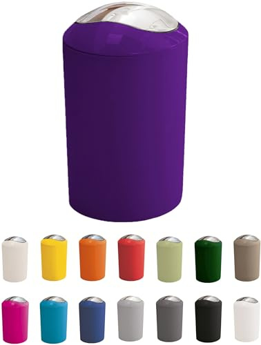 KW Gleam 5Ltr Swing Bin - Compact Bathroom/Office/Bedroom/Waste Bin (Royal Purple)