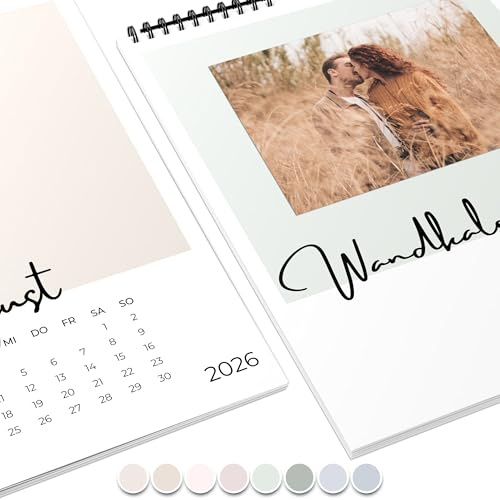 Fotokalender 2026 zum selbstgestalten (Bastelkalender 2026 im A4 Format) - DIY Kalender zum selber gestalten von Januar bis Dezember mit Ferienübersicht - Ideal als Geschenk - Pastell Schrift