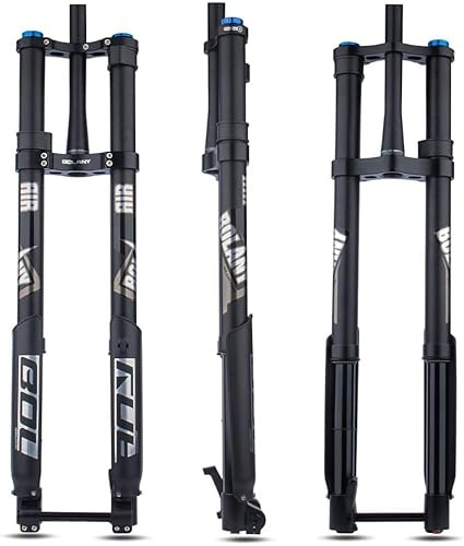 Mtb Downhill Fork 26 27.5 29 Ih Mountain Bike Air Suspension Fork Straight Tapered Double Shoulder Inverted Fork Travel 160mm Adjustable Rebound Manual Lockout, Black Tapered