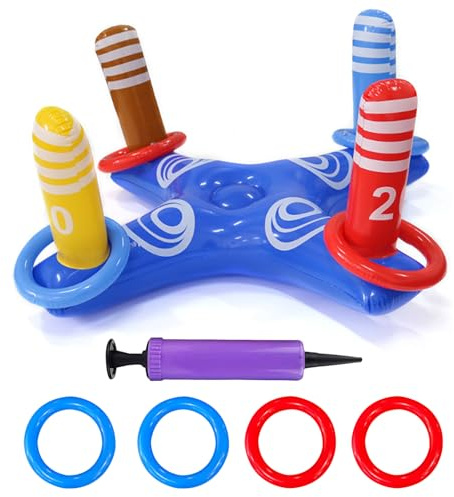 HTTDSLF Jeu de Lancement d’Anneau Gonflable Colorés Flottant de Natation, Jeu Gonflable Lancer Jeux Piscine Jouets, 4 Pinces, Jeux Piscine Exterieur Hawaii Party