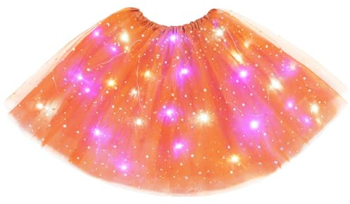 URAQT Tulle Tutu Skirts for Women LED Light Up, Tutu Skirts Sequins Stars Elastic, Tutu Adult Teen Skirt Ballet Dance Festival Outfit Halloween Party Costume # Orange