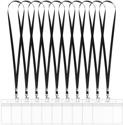 Oaioya 51 Pack Fundas de PVC Negro, Portatarjetas Horizontal 10x6cm con Cinta Cuello 45cm y Mosquetón, Impermeables para Carnets de Identificación, Oficina, Empleados, Eventos