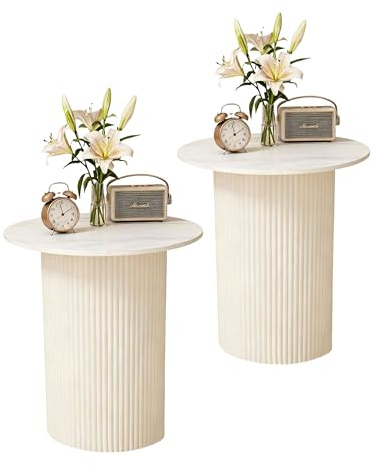 Cre Cra 2er Set,Moderne Rund Beistelltisch,Marmor Sofatisch beistelltische mit Metallbasis für Wohnzimmer und Schlafzimmer