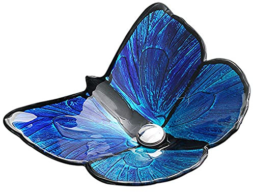 Bathroom Vessel Sink Set, Butterfly-shaped personalized Tempered Glass Washbasin,Countertop Bathroom Basin with Waterfall Faucet,Blue-C