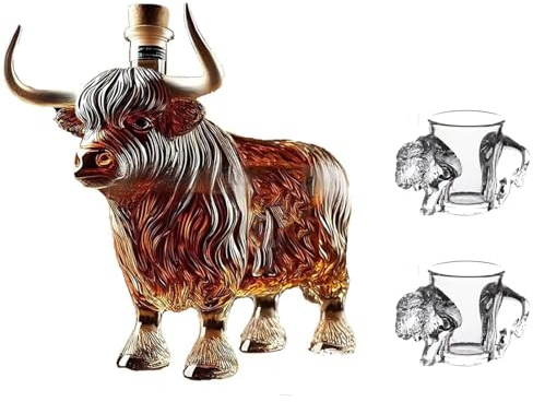 HIFRQVVC Botellas de vino y whisky, Decantador de whisky Yak de 300 ml con 2 o 4 vasos for licor(Yak+2Cups)