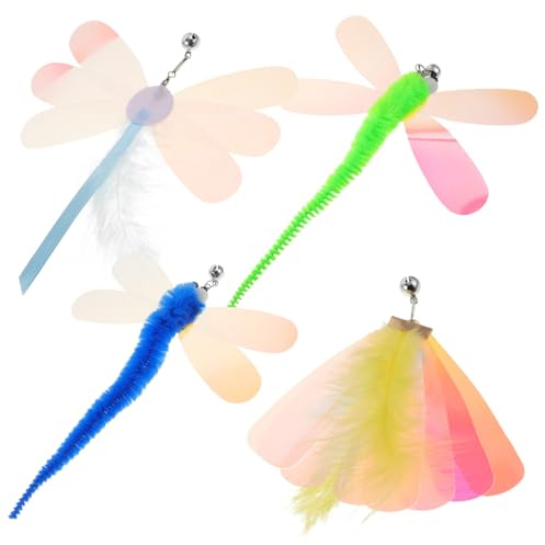 TOGEVAL 8 Stück Teiliges Katzenspielzeug Ersatzset Katzenangel Wurm Teaser Sticks mit Glitzernden Ersatzköpfen für Interaktives Spiel und Bewegung von Hauskatzen