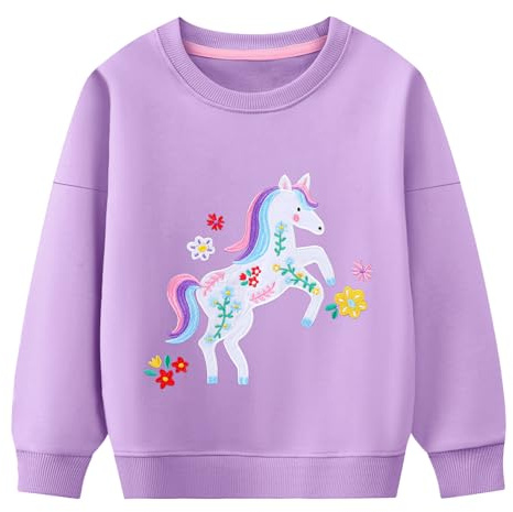 Tokeya Felpa per Bambina Ragazza Cotone Manica Lunga Pullover 2-8 Anni | Sweatshirt Arcobaleno Unicorno Stampato Ricamo, Senza Cappuccio, Girocollo, Casual Moda Maglietta Top, Bambine Abbigliamento