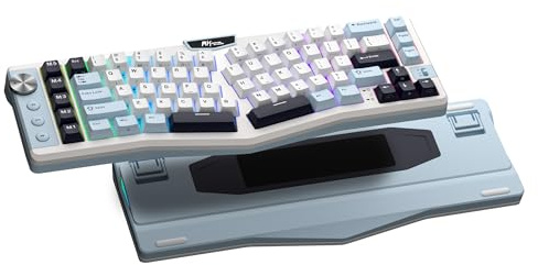 RK ROYAL KLUDGE A72 Alice ergonomisch kabellos mechanische Tastatur, QWERTY | Dichtung RGB-Gaming-Tastatur Makrotasten/Tastbares Typenschild, BT/2,4G/USB-C, 5-lagige Geräuschdämpfung, Win/Mac-Software