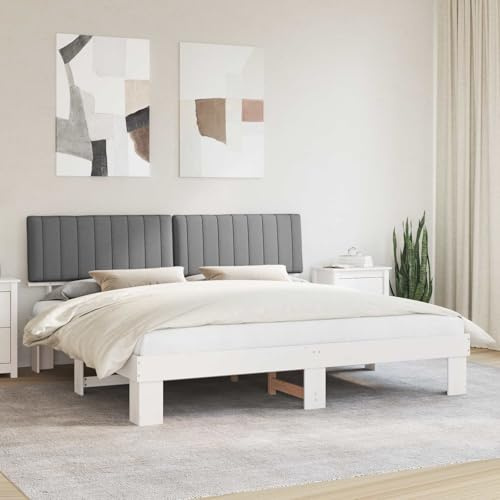 Qnhdfrt Bettgestell 200x200 Kiefernholz Hellgrau mit gepolstertem Kopfteil Modernes Doppelbett ohne Boxspring für Schlafzimmer und Gästezimmer