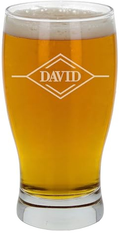 Personalised Pint Glass - Tulip Shape Engraved Any Name with Geometric Design, Customised Beer Glass for Men, Elegant Personalised Gifts for Him - Pint Glass Gifts for Men (Geometric Name)