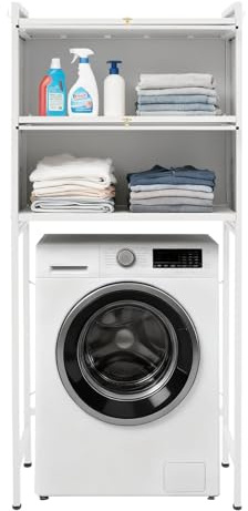 RUETERY Estantería para lavadora con 2 armarios, capacidad de carga de 100 kg, estantería de acero con puertas de PVC para lavandería, baño, balcón, 70 x 25 x 167 cm, color blanco
