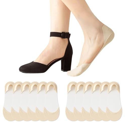 Caudblor No Show Socks for Women Ultra Low Cut Liner Socks for Ballet Flats Pumps and Heeled Shoes Non Slip Invisible Cotton Rich Loafers Socks 6 Pairs Multi Pack