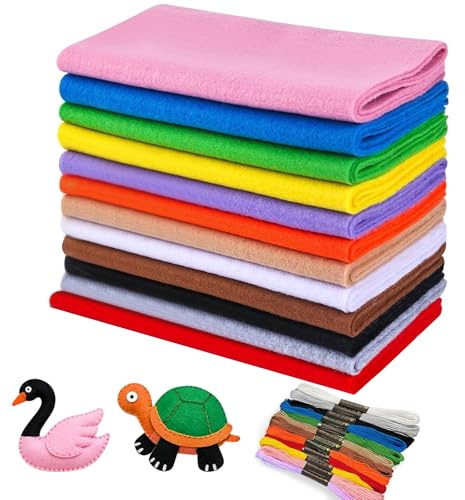 12 rullar mjukt filttyg, 20 x 90 cm, förpackning för hantverk, filtförpackning för hantverk, sömnad, kvadrater, fleecetäckning (färgad)