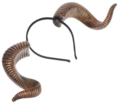 JEWEDECO Golden Pu Ram Horns Cosplay Headband with Removable Horns Design for Women and Men for Cosplay Events and Carnivals