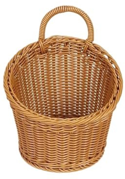 MKYYIOED Macetero Mimbre Cesta de Almacenamiento Tejida for Colgar en la Pared, Cesta portátil for Flores, Maceta for Plantas, Escritorio, Cocina, Verduras(14cmX8cm)
