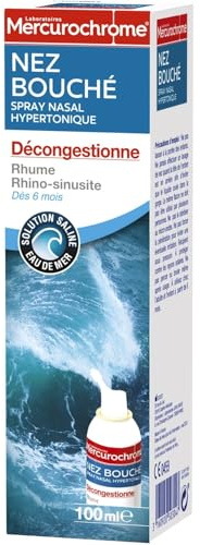 MERCUROCHROME Spray Nasal Hypertonique à l'Eau de Mer - Décongestionnant Nez Bouché - Format 100 ml - Dès 6 mois - Solution Saline Naturelle en Spray Pratique - Lot de 3