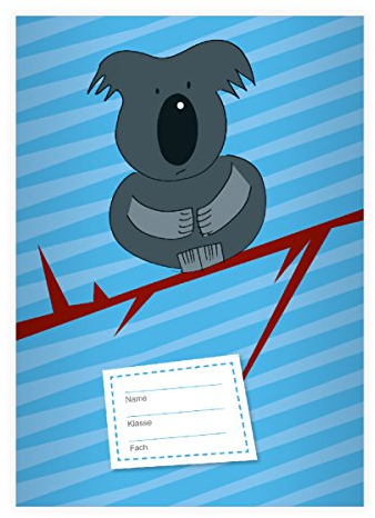 Kartenkaufrausch 4 Süße Koala DIN A5 Schulhefte, Schreibhefte auf Streifen auf hellblau Lineatur 4 (liniertes Heft)