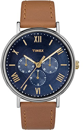 Timex Unisex TW2R29100 Southview 41mm Multifunction Tan/Blue Leather Strap Watch
