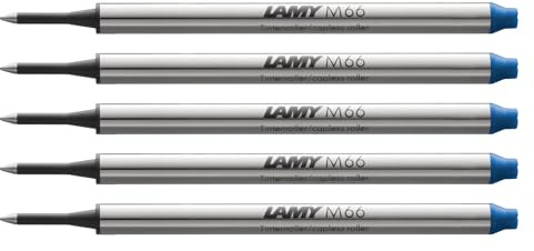 LAMY M66 5er Set Tintenroller-Großraummine aus Metall - Original Ersatzmine für alle Lamy Tintenroller ohne Kappe - dokumentenecht - Strichbreite Breit in Tintenfarbe blau