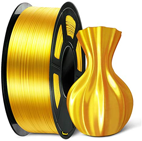 SUNLU PLA Plus Shiny Silk 3D Drucker Filament 1.75mm, Silk PLA+ 3D Druck Filament mit Seidenglattes Finish, Gute Farbwiedergabe, Maßgenauigkeit +/- 0,02mm, 1kg(2.2lb) Spule, PLA+ Silk Helles Gold