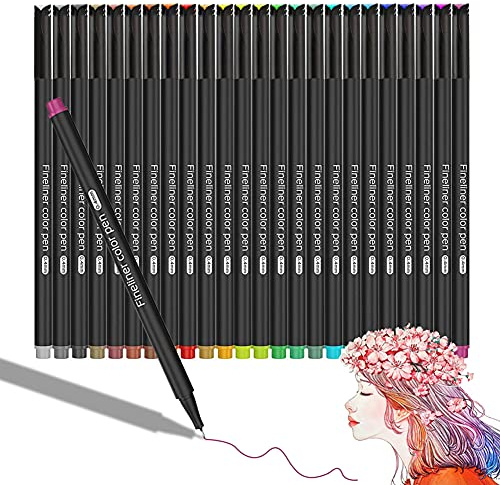 Surcotto Fineliner Pens, 24 Coloured Micron Pens Set 0.4mm Fine Tip Colouring Pens for Adult's Journaling, Drawing, Sketching, Writing at Home Office and School