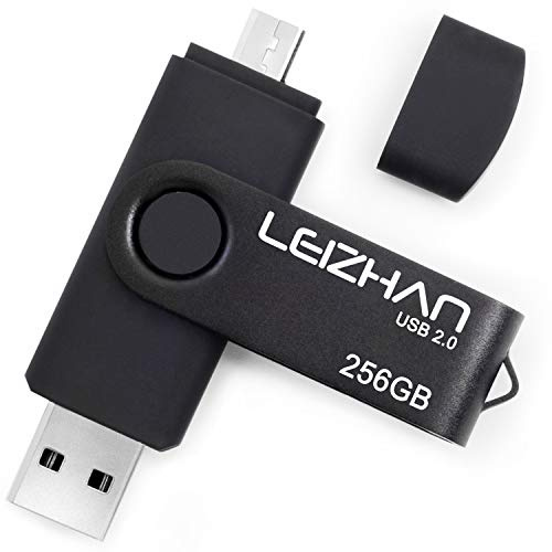 LEIZHAN PenDrive 256GB Chiavetta USB Memoria Stick OTG(On the Go) 2 in 1(Micro USB & USB 2.0) Flash Drive Supporto Telefono Android Tablet PC Nero