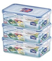 Lock & Lock Plastic Food Storage Containers - Set of 3 - Square - Lunch Box with Divider - 1.4 L