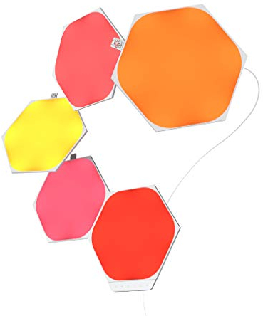 Nanoleaf Shapes Hexagon Starter Kit, 5 Smarten LED Panels RGBW - Modulare WLAN 16 Mio. Farben Wandleuchte Innen, Musik & Bildschirm Sync, Funktioniert mit Alexa Google Apple, für Deko & Gaming