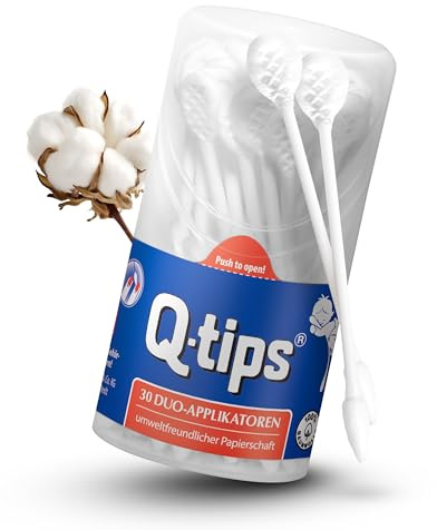 Q-tips® Pflegestäbchen Duo-Applikatoren, Runddose, (24 x 30 Stück), Wattestäbchen ohne Plastik, Abschminken und Korrektur von Makeup