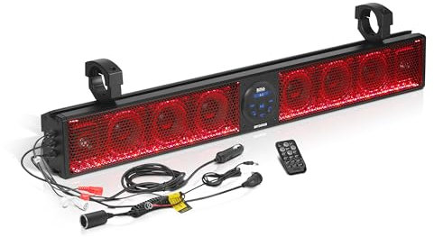 BOSS Audio Systems BRT36RGB Barre de son pour VTT UTV – 91,4 cm de large, haut-parleurs de 10,2 cm, gamme complète, tweeters de 2,5 cm, étanchéité IPX5, Bluetooth, amplificateur intégré, port USB,