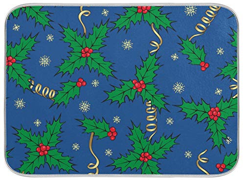 Mnsruu Alfombrilla de secado de platos de microfibra, absorbente de secado rápido para cocina, acebo y cintas, 45,7 x 60,9 cm