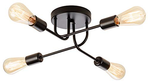Industrial Semi Flush Mount Decke 4 Licht mit verstellbaren Metall Vintage Deckenleuchte E27 Halter schwarz lackiert für Küche Wohnzimmer Esszimmer Schlafzimmer （Schwarz）(Glühbirne nicht enthalten)