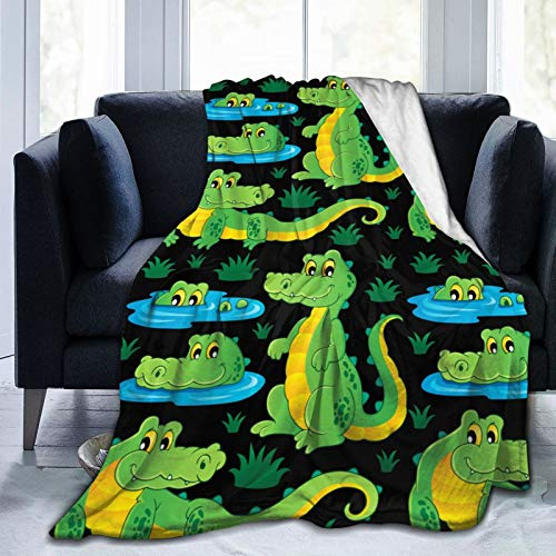 Crocodile Alligator Hiding in Pond Soft Throw Blanket All Season Microplush Warm Blankets Lightweight Tufted Fuzzy Flannel Fleece Throws Blanket for Bed Sofa Couch 50x40