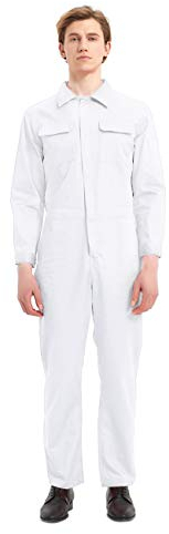 TopTie Herren-Overall aus Twill mit 8,5 Unzen Frontreißverschluss und langen Ärmeln, Weiß, XL