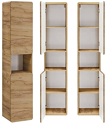 Lomadox Badmöbel Hochschrank, Wotan Eiche Nb. Nb, 2 Türen, 1 Regalfach, B/H/T ca. 35/170/32 cm