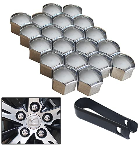 senvenelec 20 Pezzi universali da 21 mm in plastica Copri Dado Vite copridado per Auto Bulloni copriruota, universali bulloni Ruota 21 mm Tappi Dado a capocorda.con 1 estrattore (d'Argento).