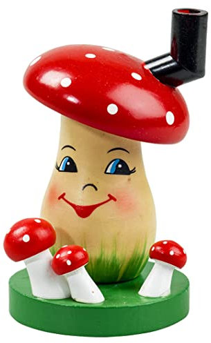 30202 Incense Smoker Figurine Smoking Mushroom Toadstool Approx. 11 cm High Wooden Christmas Advent Gift Decoration (30202)
