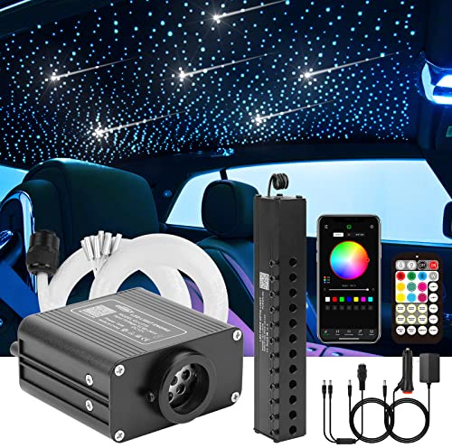 CHINLY Ciel étoilé pour voiture Fibre Optique Lumière pour Voiture, 16W Twinkle 500pcs de (0.75mm+1.0mm+1.5mm)*3m Bluetooth APP/Remote LED Fiber Optic Star Plafonniers Kit avec Shooting Star Light Kit